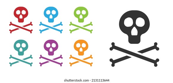 Black Bones and skull as a sign of toxicity warning icon isolated on white background. Set icons colorful. Vector
