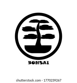 Black bonsai logo illustration icon
