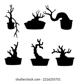 Black bonsai in the tree. Black tree icon in the nature.