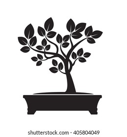 Black Bonsai Tree. Vector Illustration.