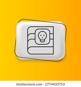 Black Book about poisons with skull icon isolated on yellow background. Danger sign, symbol of death. Silver rectangle button. Vector