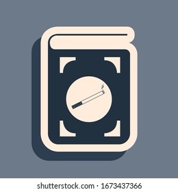 Black Book with cigarette icon isolated on grey background. Long shadow style. Vector Illustration