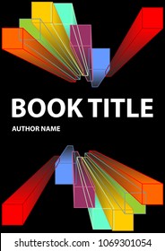 Black book cover with vivid prism shapes in rainbow colors. Spectrum colors on dark background.