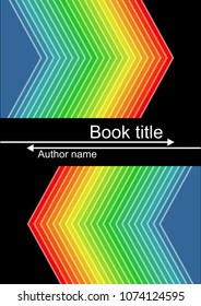 Black book cover with vivid triangle shapes in rainbow colors. Spectrum colors on dark background.