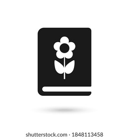 Black book with flower, flat icon. Vector graphics