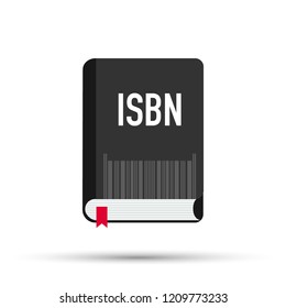 Black book with isbn bar code. concept of booklet, ebook, commercial standard literature, open book logo, press. Vector stock illustration.