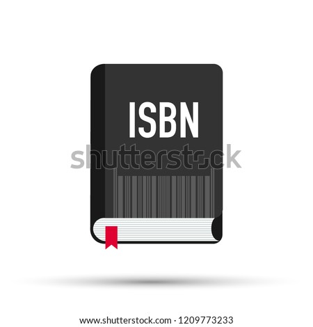 Black book with isbn bar code. concept of booklet, ebook, commercial standard literature, open book logo, press. Vector stock illustration.