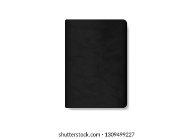 Black book with leather cover isolated on white background. Vector illustration.