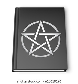 Black book with pentagram simbol isolated on white background