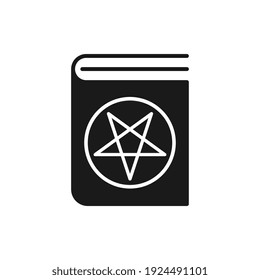 Black Book with pentagram solid icon. Satan book web vector illustration isolated on white backgrond. Magic book flat style design.