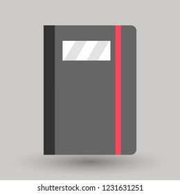 Black book with red rope bookmark vector illustration icon in flat design