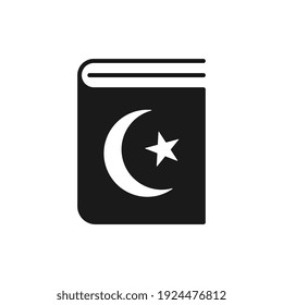 Black Book with a star and crescent Islamic symbol, Holy religious book, Quran. Flat design icon