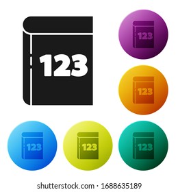 Black Book with word mathematics icon isolated on white background. Math book. Education concept about back to school. Set icons in color circle buttons. Vector Illustration