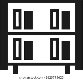Black bookshelf silhouette design representing education and knowledge storage for digital use