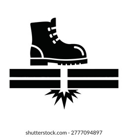 A black boot breaks through wooden floor boards, symbolizing strength and resilience in a dramatic scene