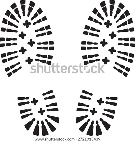 Black boot footprint tread marks isolated on white background.