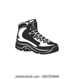 Black boot hiking icon - black and white vector illustration