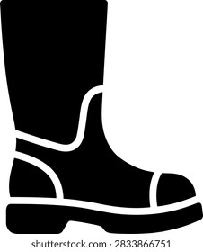 A black boot icon featuring clean minimalist outlines embodies safety and protection in a flat vector format suitable for industrial UI applications.