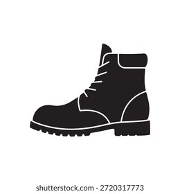Diseño plano del Vector del icono de la silueta de la bota negra sobre fondo blanco
