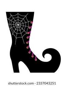 Bota negra de diseño de elementos gráficos brujos para la decoración en Halloween.