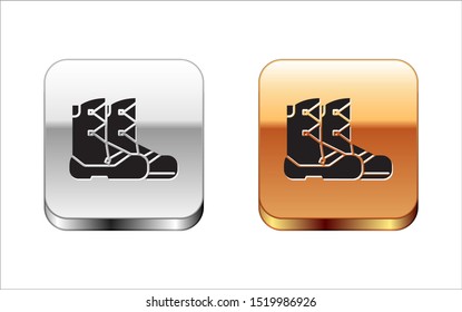 Black Boots icon isolated on white background. Silver-gold square button. Vector Illustration