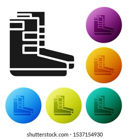 Black Boots icon isolated on white background. Diving underwater equipment. Set icons colorful circle buttons. Vector Illustration