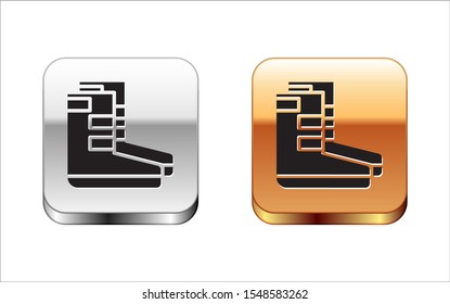 Black Boots icon isolated on white background. Diving underwater equipment. Silver-gold square button. Vector Illustration
