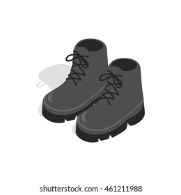Black boots icon in isometric 3d style on a white background