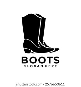 Black boots vector logo design. Boots shoes logo design illustration.