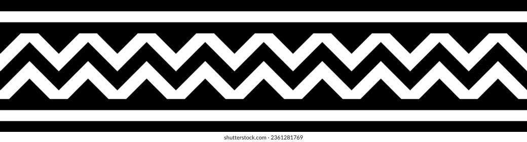 Black border. Aztec tribal seamless pattern in black and white. Abstract ethnic geometric art print design for textile template, fabric, rug, ornament, wallpaper, background, carpet.