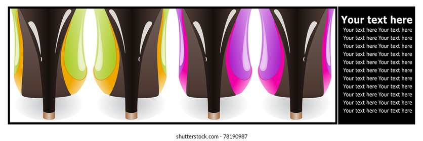 Black border framing the four fragments of women's shoes from the heel
