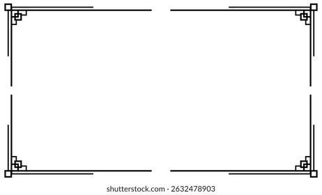 Black border with ornamental corner elements on white. Minimalist decorative frame vector for certificate, invitation, or template.