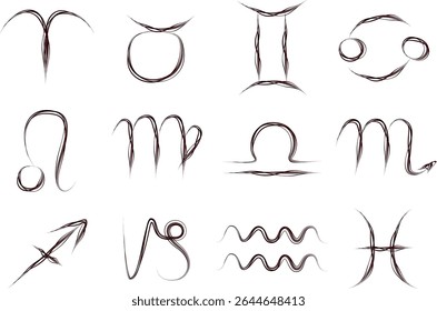 preto bordo cor mão desenhada abstrata esboço signos do zodíaco
