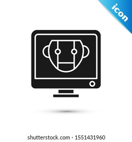 Black Bot icon isolated on white background. Computer monitor and robot icon.  Vector Illustration
