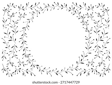 Diseño de marco circular botánico negro. Ilustración vectorial. El fondo blanco.

