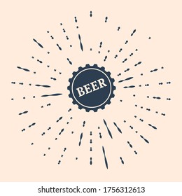 Black Bottle cap with beer word icon isolated on beige background. Abstract circle random dots. Vector Illustration
