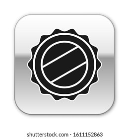 Black Bottle cap icon isolated on white background. Silver square button. Vector Illustration
