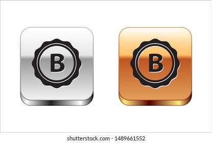 Black Bottle cap with inscription beer icon isolated on white background. Silver-gold square button. Vector Illustration