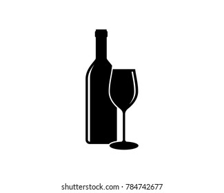 Black Bottle and Glass Beer for Bar or Cafe or Restaurant Symbol Logo Silhouette