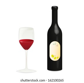 black bottle and glass with red wine