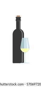 Black bottle with glass of white wine