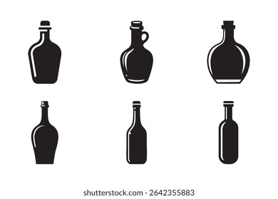 Conjunto de Ícones de Garrafa Preta - Álcool, Vinho e Formas de Poção