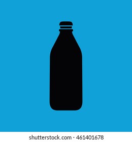 Black bottle icon vector. Blue background