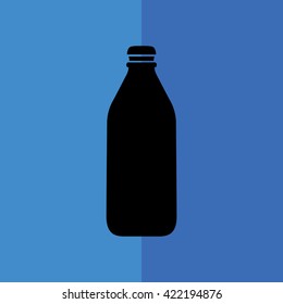 Black bottle icon vector illustration. Blue background