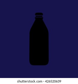 Black bottle icon vector illustration. Blue background