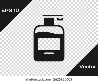 Black Bottle of liquid antibacterial soap with dispenser icon isolated on transparent background. Antiseptic. Disinfection, hygiene, skin care.  Vector