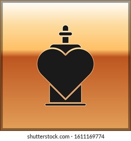 Black Bottle with love potion icon isolated on gold background. Valentines day symbol.  Vector Illustration