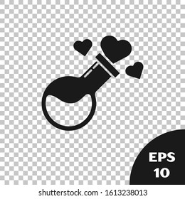 Black Bottle with love potion icon isolated on transparent background. Valentines day symbol.  Vector Illustration