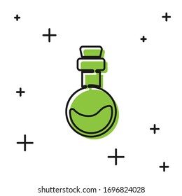 Black Bottle with love potion icon isolated on white background. Valentines day symbol.  Vector Illustration