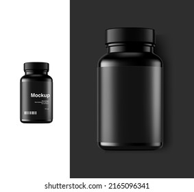 Black bottle mockup. Vector illustration isolated on white background. Perfect for medical, cosmetic, pharmacy products. EPS10.	